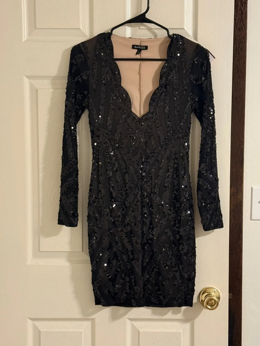 Express Black Sequin Long-Sleeve Mini Dress - Picture 3 of 7
